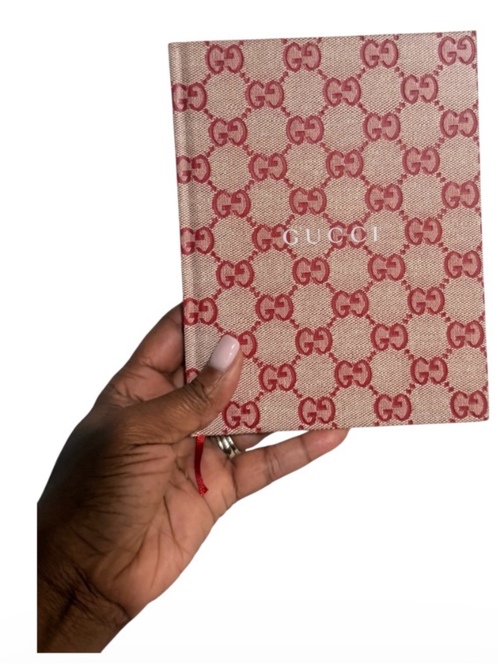 Gucci Beige & Red Monogram Notebook - Designer Coffee Table Accent